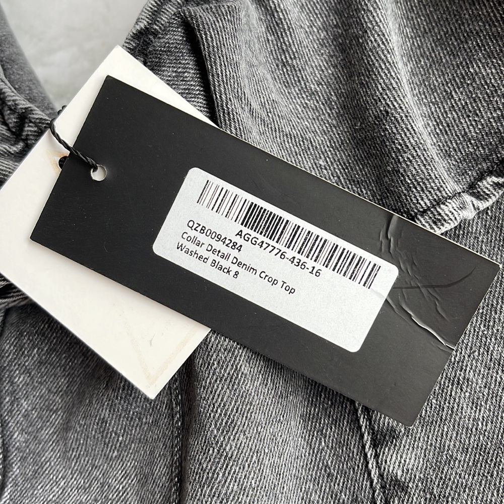 NASTY GAL | Collar Detail Denim Crop Top in Washed Black - Picture 4 of 10